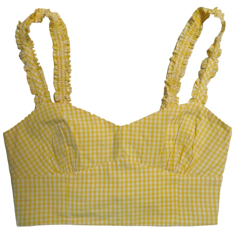Zara Crop Top Sweetheart Neckline Tank Plaid Yellow White Womens M NWOT